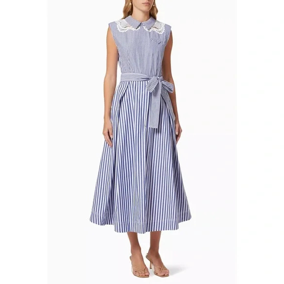 Self-Portrait | Dresses | Selfportrait Embroidered Stripe Cotton Midi Dress  | Poshmark